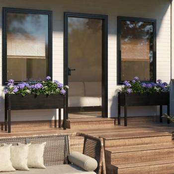 Black Solid Pine Garden Planters Set of 2, 110x31x70 cm