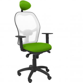 Silla de Oficina Jorquera en Malla Blanca con Asiento Bali y Cabecero Fijo, Color Verde Pistacho - Piqueras y Crespo