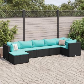 7-Piece Black Poly Rattan Garden Lounge Set with Cushions