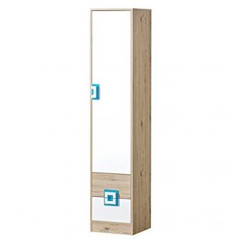 Estantería Akron F104 Cerrable con Cajones y Puertas, Aglomerado Laminado Blanco y Roble Claro, 190 x 40 x 40 cm