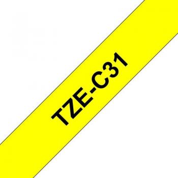Brother TZe-C31 cinta de etiqueta laminada negro sobre amarillo fluorescente 12mm x 5m para impresoras de etiquetas P-touch