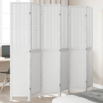 Biombo separador de ambientes 6 paneles blanco madera de Paulownia