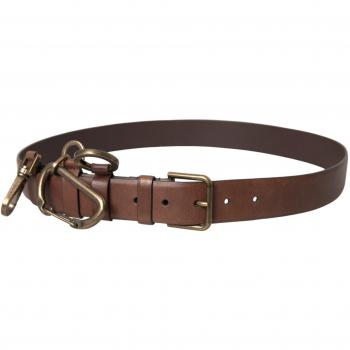 Dolce & Gabbana Brown Leather Gold Metal Buckle Carabiner Belt - 90 cm / 36 Inches