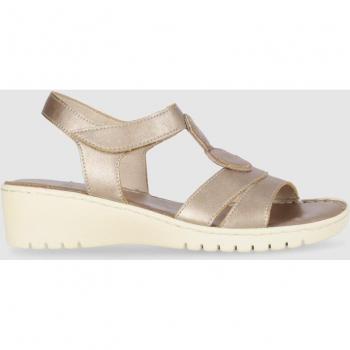Sandalias de Cuña de Piel Kandiski 02672 Bronce para Mujer con Puntera Redonda y Cierre Adherente