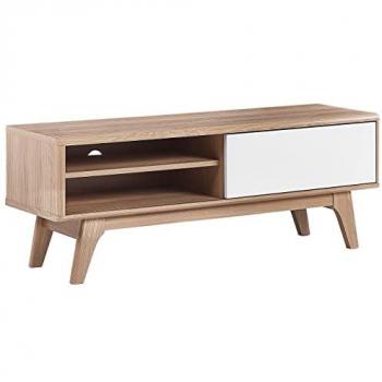 Mueble de TV Moderno de Madera Clara y Blanco con Estante, Almacenaje y Gestión de Cables Buffalo
