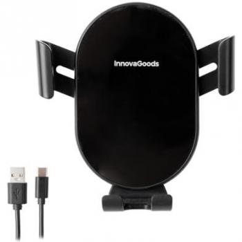 Soporte Cargador Rápido Inalámbrico para Coche InnovaGoods 15W, Rotación 360º, Compatible con iPhone y Samsung