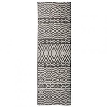 Alfombra de exterior de tejido plano rayas negras 80x250 cm Vidaxl