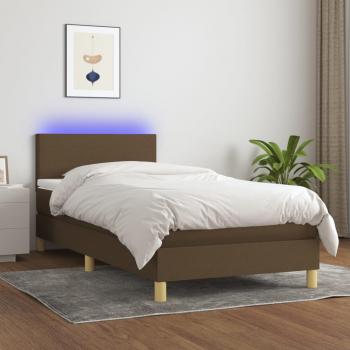 Cama box spring con colchón suave y luces LED, tela marrón oscuro, 90x200cm