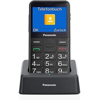 Panasonic KX-TU155 - Teléfono móvil SIM para personas mayores, pantalla de 2.4, memoria hasta 32 GB, botón de emergencia, con base de carga, color negro