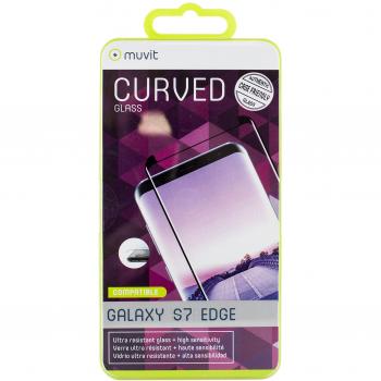 Muvit MUTPG0313 - Protección de Pantalla para Samsung Galaxy S7 Edge (de 0,33 mm, 3D, Curvo, Marco Negro)