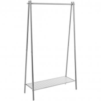 Perchero burro de acero con barra colgante y estante, ideal para dormitorio y lavandería, dimensiones 33,5 x 92,5 x 153 cm