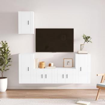 Set de Muebles de TV 5 Piezas en Madera Contrachapada Blanco Brillo