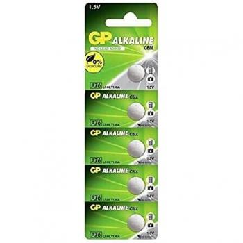 Pila Alcalina LR44 de Botón GP Batteries - Larga Duración, 1.5 V, Pack de 5 unidades