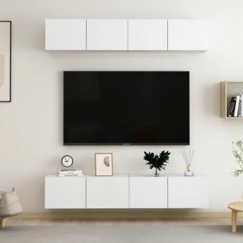 Mueble de TV Día y Noche - Juego de Muebles para TV en Madera Contrachapada Blanco 80x30x30 cm (4 unidades)