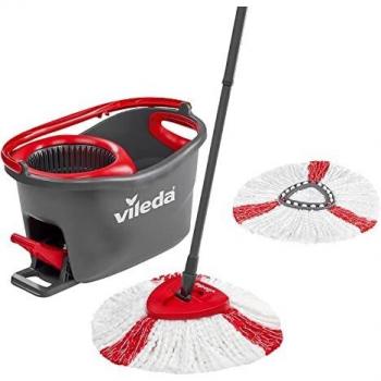 Vileda Turbo EasyWring & Clean Set Completo con Eje Telescópico, 2 Cabezas de Microfibra y Cubo con Escurridor
