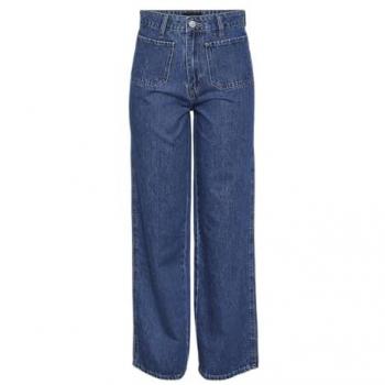 Pieces Sky Women's High-Waisted Pocket Wide Jeans in Medium Blue Denim