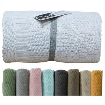 Manta Plaid de Punto 100% Algodón Suave Hipoalergénico Anti-Pilling para Sofá y Cama, Colcha Multiuso Fabricada en España (170x210cm)