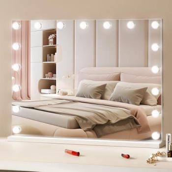 VEVOR Hollywood Vanity Mirror with Dimmable LED Lights, 3 Color Modes, 5X Magnification, USB Type C, Smart Touch Control, 31.5x23.6 in