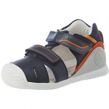 Sandalias de piel para niño BIOMECANICS azul marino con puntera reforzada y velcros