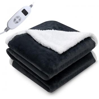 Manta Eléctrica Calefactora Reversible de Algodón y Terciopelo, 9 Niveles de Calor, Apagado Automático, Lavable, 163x128 cm