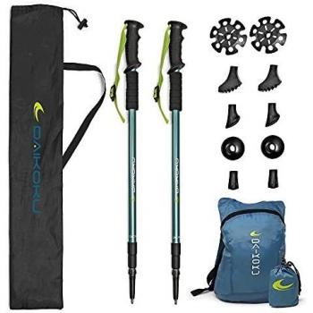 Daikoku. Bastones Trekking. 2 Bastones Senderismo Extensibles para Caminar. Ajustables 65cm-135cm Resistentes en Aluminio, Agarre ergonómico, con 6 Puntas. Regalo Mochila Trail Daikoku
