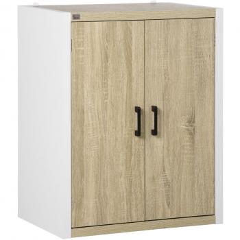 HOMCOM Mueble Auxiliar para Estudio con 2 Puertas y Estante Ajustable Estilo Moderno 62x40x77 cm Natural y Blanco