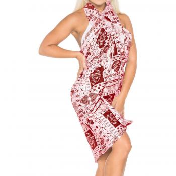 La Leela 100% envoltura de betel corazón hibisco sarong pareo de algodón 78x39 pulgadas roja