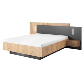Cama con mesitas de noche 140 x 190 cm - 2 cajones - Con LEDs - Color: Natural y antracita - FRANCOLI