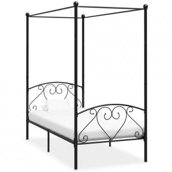 Estructura de cama con dosel de metal negro 100x200 cm