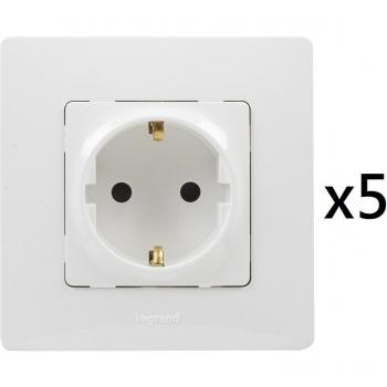 Legrand - Pack de 5 Enchufes Monobloc NL-STEP, 2 Polos con Toma de Tierra, 16A, 230V, Color Blanco
