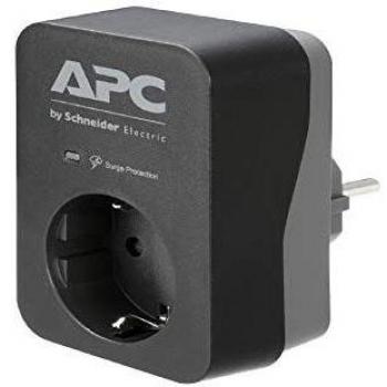 APC Surge Protector PME1WBGR Adaptador de Enchufe con protección contra sobretensiones 1 Enchufe Schuko para PC TV etc. Color Negro