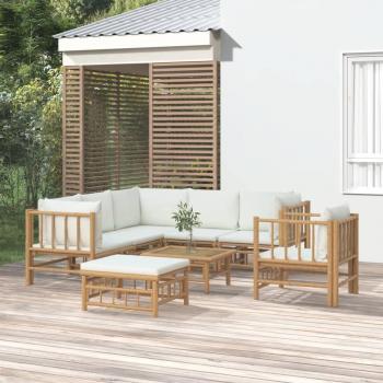 8-Piece Bamboo Garden Lounge Set with Cream White Cushions