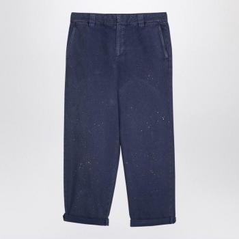 Golden Goose Men's Cotton Trousers with Splash Details in Blue, Size 48