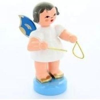ngel de la Navidad alemn con el tringulo - Blue Wings - de pie - 6 cm / 2,3 pulgadas - Autntico alemn Erzgebirge ngeles de madera - Kunstgewerbe Uhlig