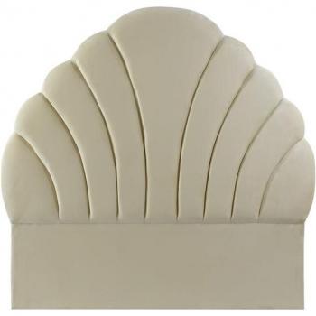 Cabecero de Cama Fíjalo de Terciopelo en Crema con Detalles en Madera MDF - DKD Home Decor
