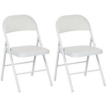 Sillas Plegables Abatibles HOMCOM con Respaldo y Estructura de Acero, 45x46x78 cm, Color Blanco (Juego de 2)