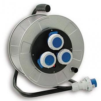 Enrollador de cable industrial metálico Golia 30 metros 3 tomas CEE IP55
