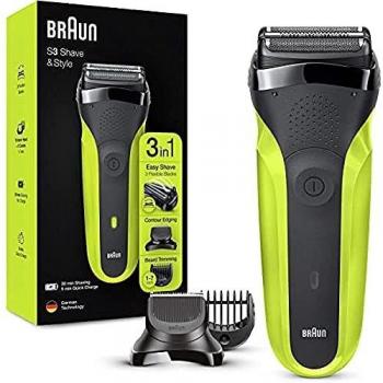 Braun Series 3 Shave & Style 300BT Electric Shaver with Precision Trimmer and 5 Combs, Rechargeable and Cordless, Black/Green