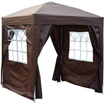 Carpa Plegable 2x2m con 4 Paredes Laterales, 2 Ventanas y Bolsa de Transporte - Color Marrón