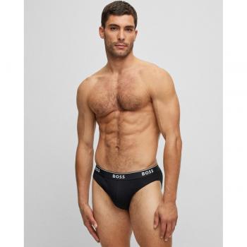 BOSS Men's 3-Pack Power Logo Briefs, Black, Cotton, Size L