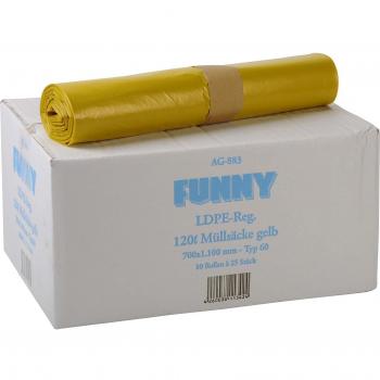 Funny AG-883 - Pack de 250 bolsas de basura, 120 l, color amarillo