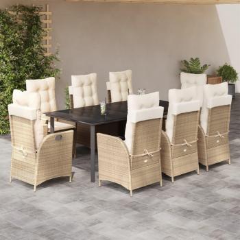 9-Piece Beige Poly Rattan Garden Dining Set with Cushions