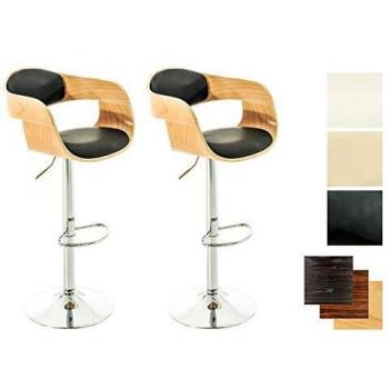 Set de 2 Taburetes Bar Kingston en Simil Cuero Natural/Negro, Ajustables en Altura y con Estructura Metálica Robusta