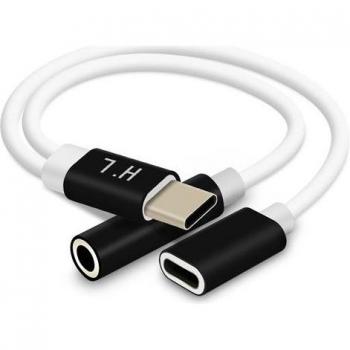 Adaptador de Audio y Carga USB-C a Jack 3,5 mm Compacto de 13 cm Negro
