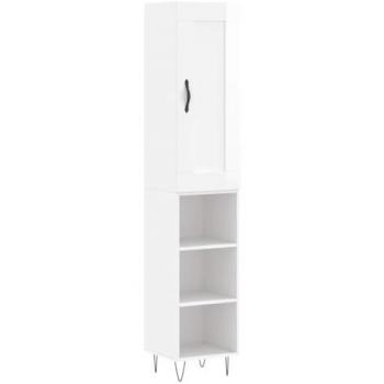 Aparador alto de madera contrachapada blanco brillo 34,5x34x180 cm