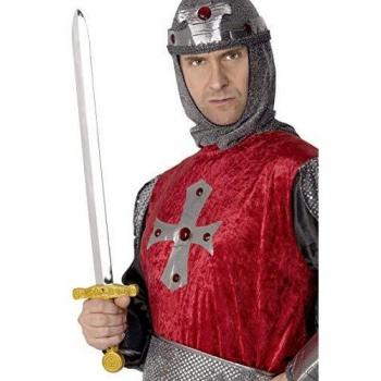 Smiffy's-21146 Espada de Caballero, empuñadura Recta, 62cm / 24in, Color Plata, No es Applicable