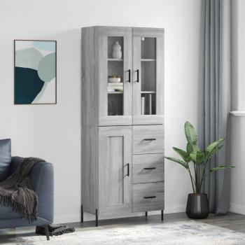Aparador alto de madera contrachapada gris sonoma 69,5x34x180 cm