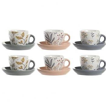 Juego de Tazas y Platos de Porcelana Multicolor 90 ml Estándar DKD Home Decor