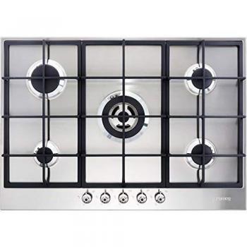 Placa de Gas Smeg PX375 - 72,5 cm, 5 Fuegos, Quemador Ultrarrápido, Inox y Soportes de Hierro Fundido
