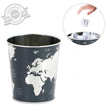 Balvi Papelera Globe Color Gris diseño Mapa Mundo Lata 26x22x17,7 cm